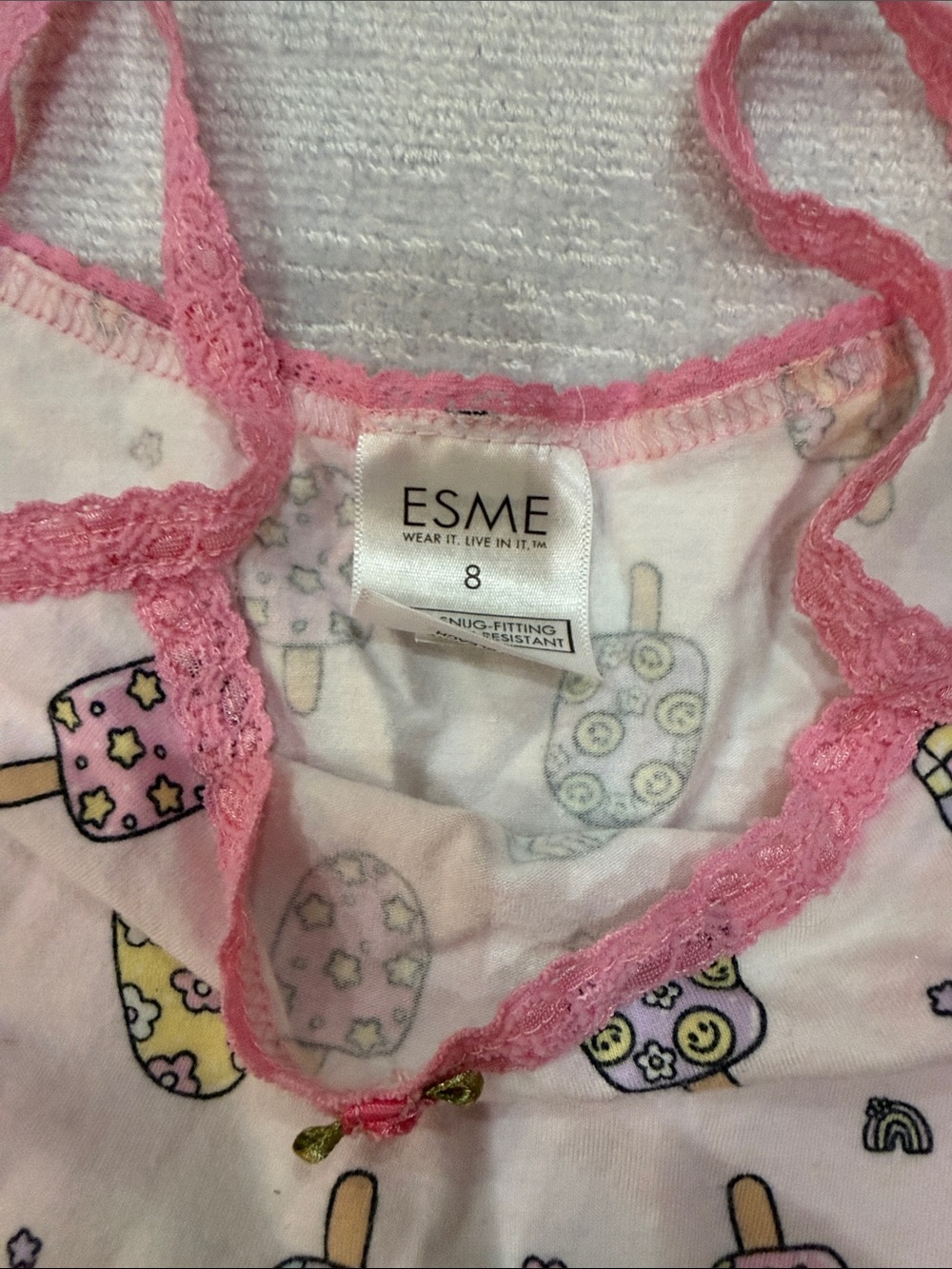 Girls Pink Ice Cream Print Pajama Set - Picture 2 of 3